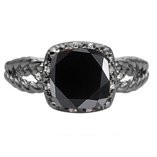 Cushion Cut Black Onyx Stone Black Gold Diamond Braided Ring by Gemologica