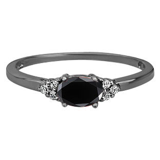 Petite Oval Cut Black Onyx Gemstone Diamond Black Gold Ring by Gemologica