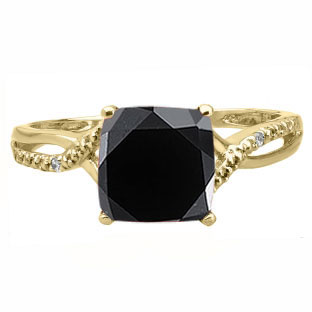 Yellow Gold Cushion-Cut Black Onyx Diamond Ring by Gemologica Jewelry
