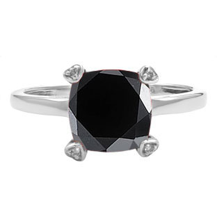 Cushion Cut Black Onyx Diamond White Gold Simple Ring by Gemologica Jewelry