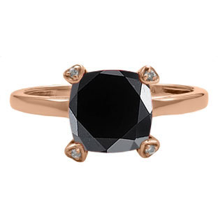 Cushion Cut Black Onyx Diamond Rose Gold Simple Ring by Gemologica Jewelry