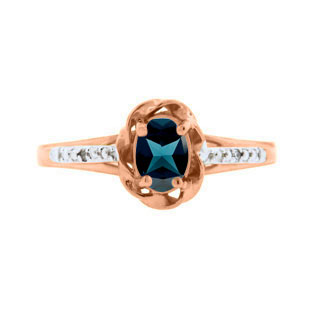 Rose Gold Diamond Oval London Blue Topaz Stone Ring by Gemologica