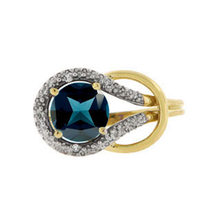 Yellow Gold Diamond London Blue Topaz Gemstone Love Knot Ring by Gemologica