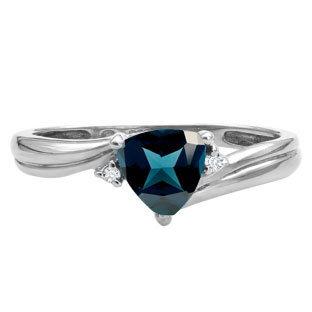 Trillion Cut London Blue Topaz Birthstone Diamond White Gold Ring by Gemologica