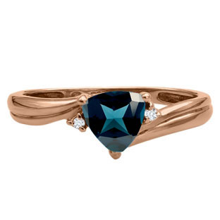 Trillion Cut London Blue Topaz Birthstone Diamond Rose Gold Ring by Gemologica