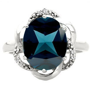 Bold Oval Cut London Blue Topaz Gemstone Diamond White Gold Ring by Gemologica