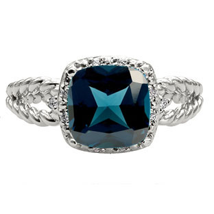Cushion London Blue Topaz Gemstone Silver Diamond Braided Ring by Gemologica