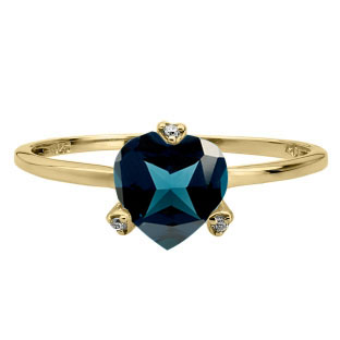 Simple Heart Shaped London Blue Topaz Diamond Yellow Gold Ring by Gemologica