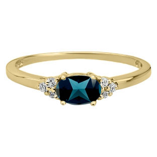 Petite Oval London Blue Topaz Gemstone Diamond Yellow Gold Ring by Gemologica