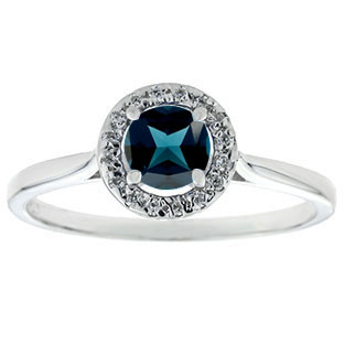 Halo Jewelry - London Blue Topaz Diamond Halo Ring In White Gold by Gemologica
