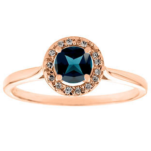 Halo Jewelry - London Blue Topaz Diamond Halo Ring In Rose Gold by Gemologica
