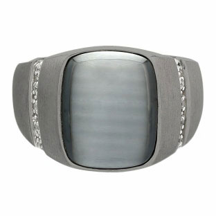 Rectangular Grey Cats Eye and Diamond Men's Black Gold Ring by Gemologica