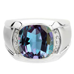 Big Men's Diamond Cushion Cut Alexandrite White Gold Ring By Gemologica