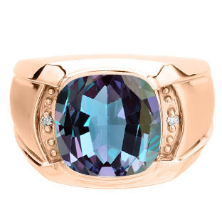 Big Men's Diamond Cushion Cut Alexandrite Rose Gold Ring By Gemologica