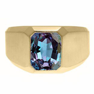 Emerald-Cut Alexandrite Stone Custom Ring For Men In Yellow Gold By Gemologica