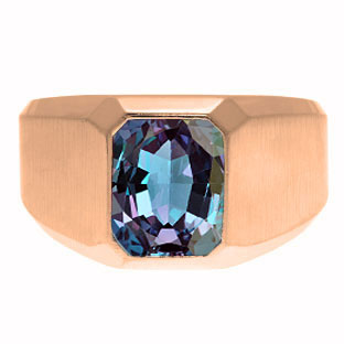 Emerald-Cut Alexandrite Stone Custom Ring For Men In Rose Gold By Gemologica
