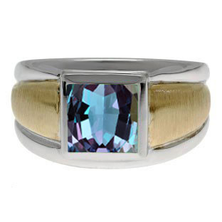 Two Tone 14K Gold Silver Men's Square Alexandrite Ring By Gemologica