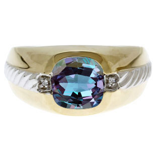 Men's Alexandrite and Diamond Accent Ring In Two Tone Gold By Gemologica