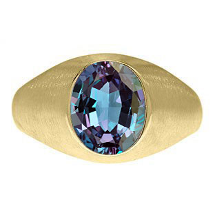 Oval-Cut Alexandrite Stone Custom Men's Pinky Ring In Yellow Gold By Gemologica