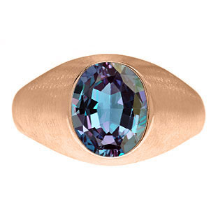 Oval-Cut Alexandrite Stone Custom Men's Pinky Ring In Rose Gold By Gemologica
