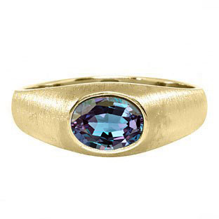East-West Oval Cut Alexandrite Yellow Gold Pinky Ring For Men By Gemologica