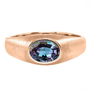 East-West Oval Cut Alexandrite Rose Gold Pinky Ring For Men By Gemologica
