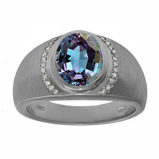 Men's Oval-Cut Alexandrite and Diamond Ring In Black Gold By Gemologica