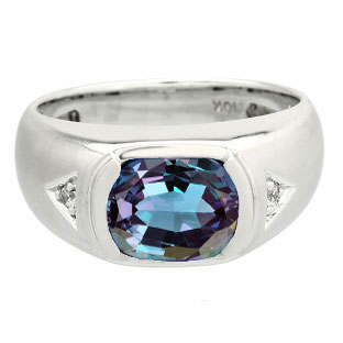 Men's Antique Cushion-Cut Alexandrite Diamond Sterling Silver Ring By Gemologica
