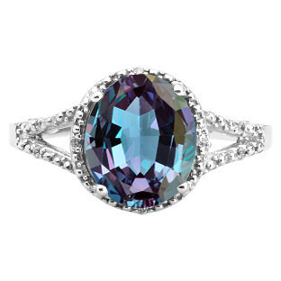 Simple Oval Alexandrite Diamond White Gold Ring For Women by Gemologica