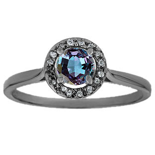 Halo Jewelry - Alexandrite Birthstone Diamond Halo Ring In Black Gold