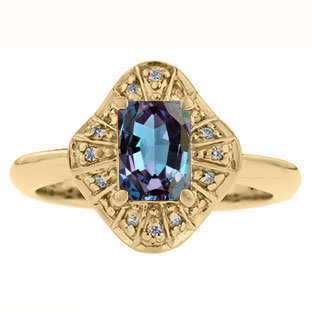 Alexandrite Gemstone Diamond Ballerina Ring In Yellow Gold By Gemologica