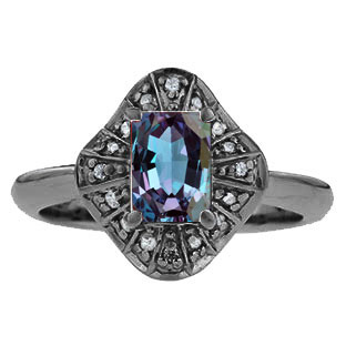 Alexandrite Gemstone Diamond Ballerina Ring In Black Gold By Gemologica