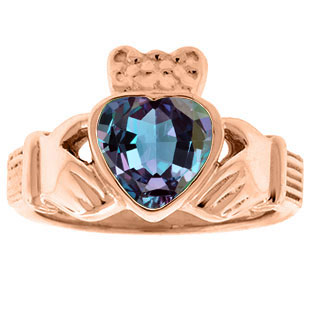 Alexandrite Birthstone Heart Irish Claddagh Symbol Wedding Ring In Rose Gold