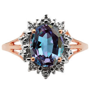 Diamond Oval Alexandrite Gemstone Rose Gold Starburst Ring by Gemologica