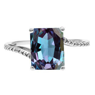 Emerald-Cut Alexandrite Birthstone Diamond White Gold Ring by Gemologica