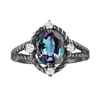 Oval Alexandrite Diamond Black Gold Braided Ring by Gemologica Jewelry