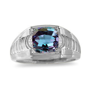 Cushion Cut Alexandrite & Diamond Men's White Gold Ring By Gemologica