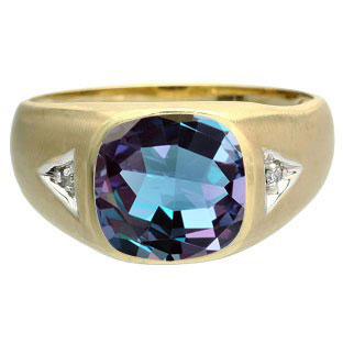 Antique Cushion Alexandrite Gemstone Diamond Mens Yellow Gold Ring By Gemologica