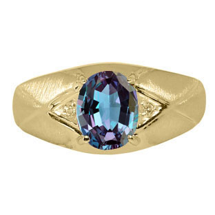 Mens Jewelry - Men's Yellow Gold Ring With Alexandrite Stone and Diamonds