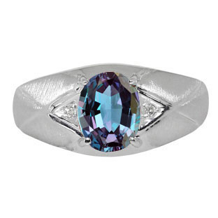 Mens Jewelry - Men's White Gold Ring With Alexandrite Stone and Diamonds