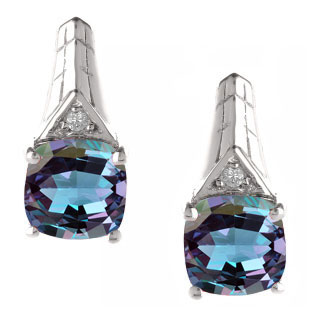 Diamond Cushion Alexandrite June Birthstone Silver Earrings By Gemologica