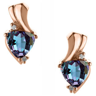 Trillion Cut Alexandrite Birthstone Diamond Rose Gold Earrings By Gemologica