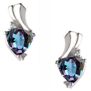 Trillion Cut Alexandrite Birthstone Diamond Sterling Silver Earrings By Gemologi