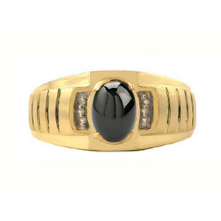 Diamond and Black Star Sapphire Yellow Gold Ring For Men