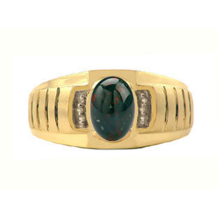 Diamond and Bloodstone Yellow Gold Ring For Men