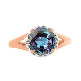 Diamond Round Cut Alexandrite Rose Gold Ring by Gemologica Jewelry
