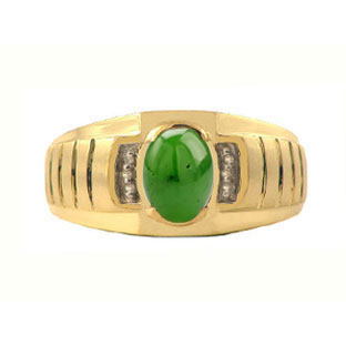 Diamond and Jade Yellow Gold Ring For Men