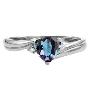 Trillion Cut Alexandrite Birthstone Diamond White Gold Ring by Gemologica
