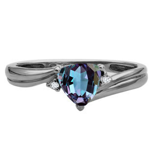 Trillion Cut Alexandrite Birthstone Diamond Black Gold Ring by Gemologica