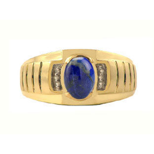 Diamond and Lapis Lazuli Yellow Gold Ring For Men
